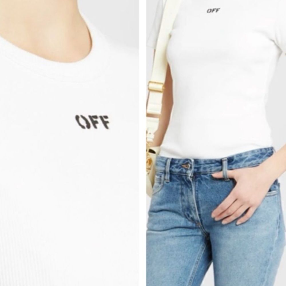 Off-White Logo Stamp Rib-Knit Basic Tee 44/8 Large Nwt $335